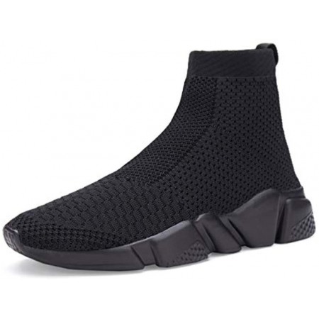 Men's Running Shoes Breathable Knit Slip On Sneakers Lightweight Athletic Casual Sports Shoes High Top All Black