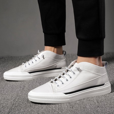 Men's Leather Board Shoes Trendy White Casual Shoes