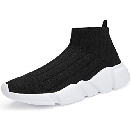 Men's Running Shoes Breathable Knit Slip On Sneakers Lightweight Athletic Shoes Casual Sports Shoes Black