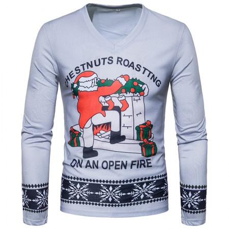 Men's Christmas Mens Long-Sleeved V-Neck T-Shirt