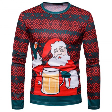 New 3D Personality Printing Fashion Men's Christmas Santa Pattern Long-Sleeved T-Shirt