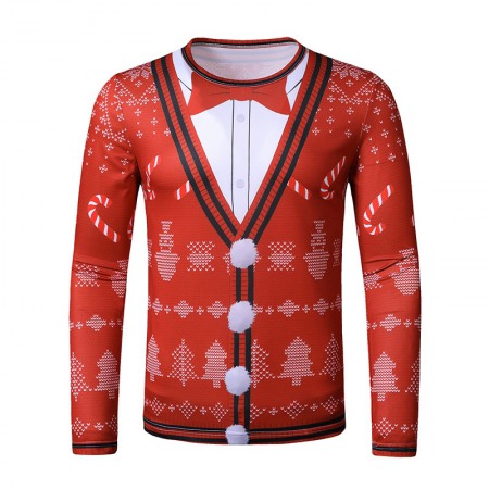 New 3D Personality Fake Two-Piece Printing Fashion Men's Christmas Long-Sleeved T-Shirt