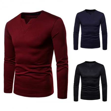 Men's Plus Size Plus Velvet Warm V-Neck Long-Sleeved T-Shirt Base Shirt