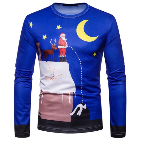 New 3D Personality Printing Fashion Men's Christmas Santa Pattern Long-Sleeved T-Shirt