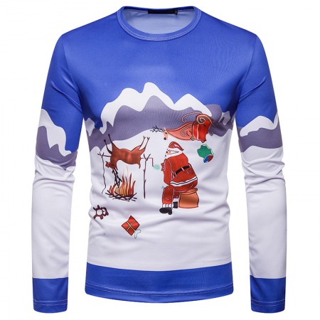 New 3D Personality Printing Fashion Men's Christmas Pattern Long-Sleeved T-Shirt