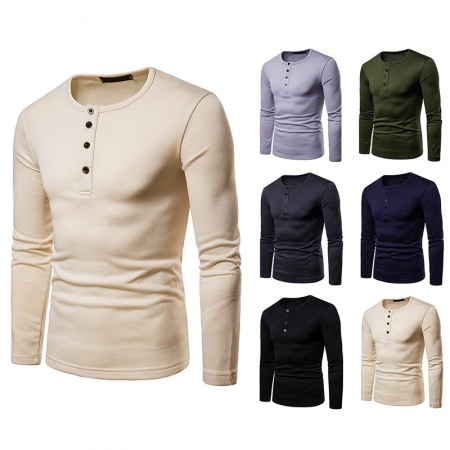 Men's Plus Size Plus Velvet Warm Henley Collar Long-Sleeved T-Shirt Bottoming Shirt