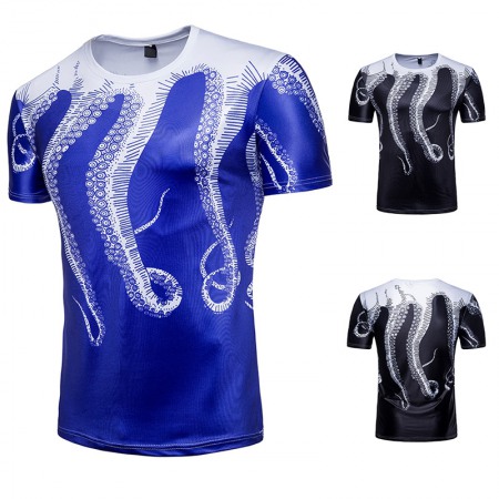 Men's Shirt Marine Fresh Wind Printing Octopus 3D Printing T-Shirt Short Sleeve